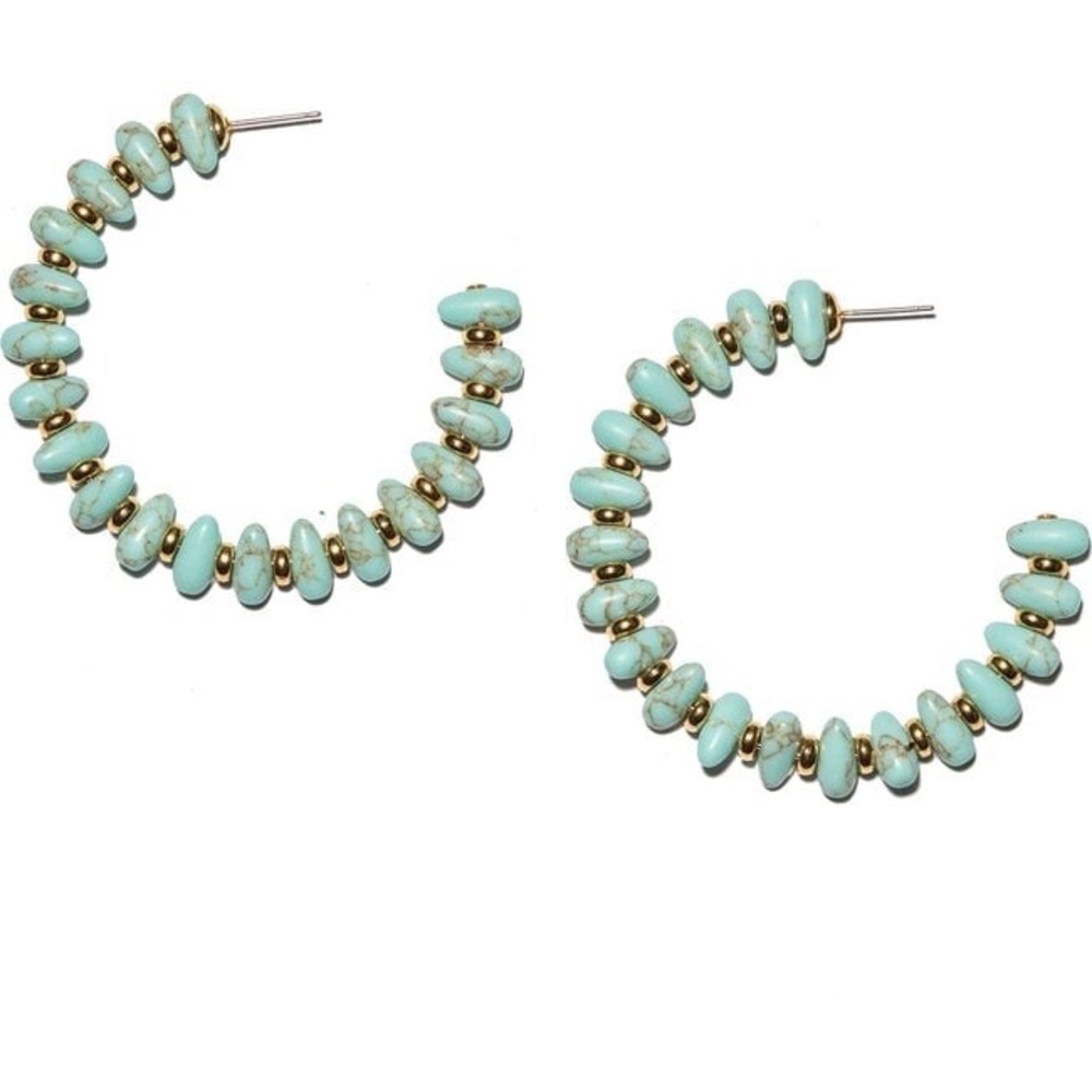 RARE Lele Sadoughi Rio Grande Turquoise Hoop Earrings NWOT Boho Luxe